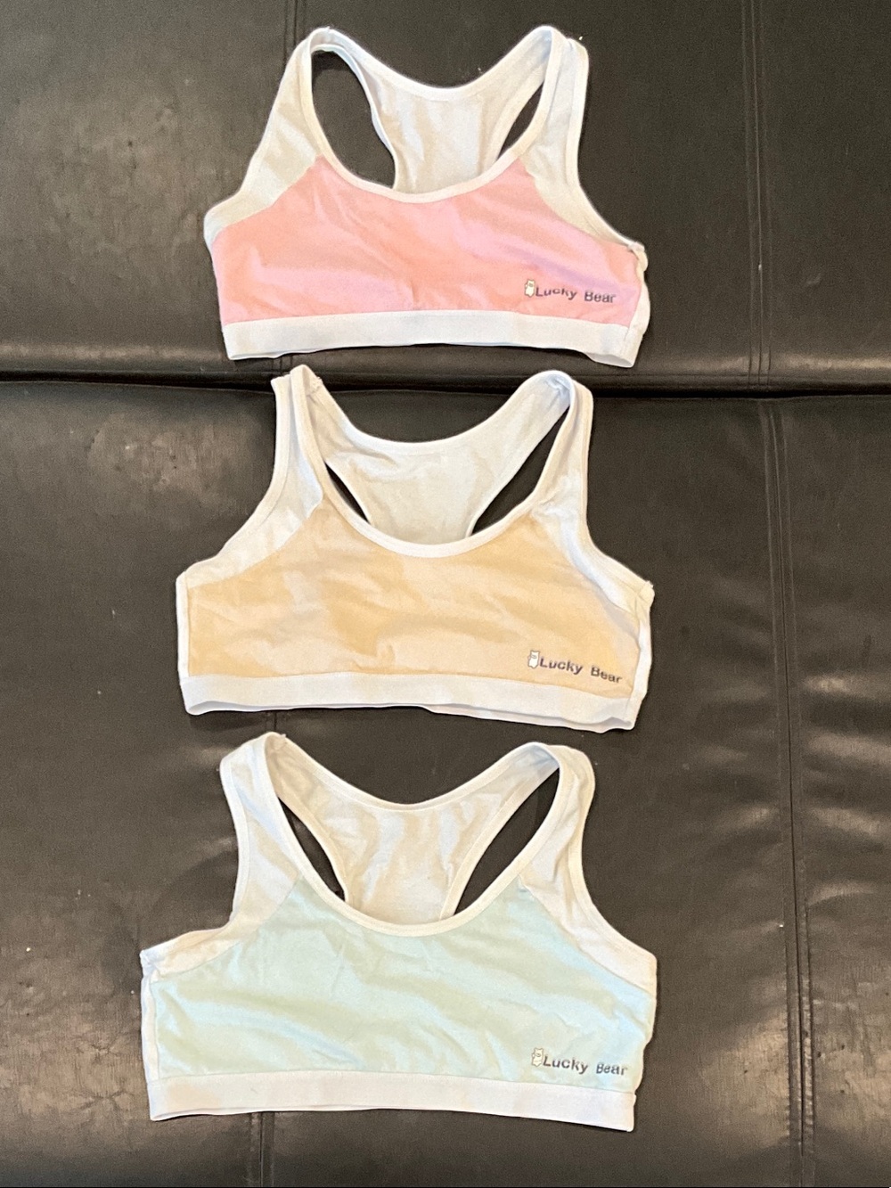 Girls' 3-Pack Racerback Sport Bras – Pink, Tan, Mint